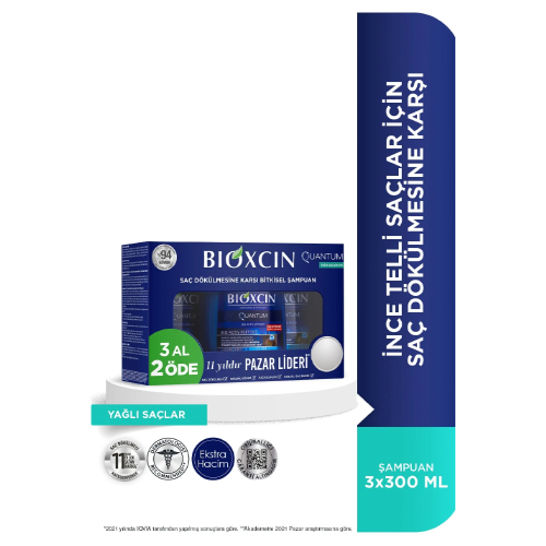 Bioxcin Quantum Şampuan 3 Al 2 Öde Yağlı Saçlar İçin İnce Telli Saçlar İçin Dökülme Şampuanı