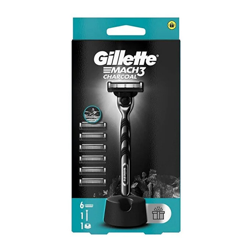 Gillette Mach3 Charcoal Tıraş Makinesi ve Yedek Bıçağı 6'lı + Tıraş Bıçağı Standı