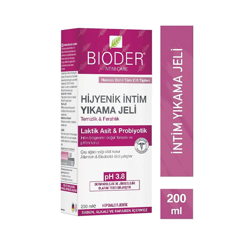 Bioder İntim Yıkama Jeli 200 Ml - Laktik Asit, Probiyotik, Çay Ağacı Yağı, Allantoin, Bisabolol
