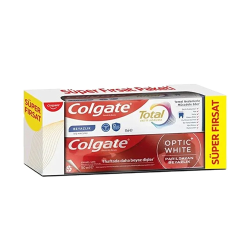 Colgate Total Aktif Koruma Diş Macunu 50 ml + Optic White Parıldayan Beyazlık Diş Macunu 50 ml